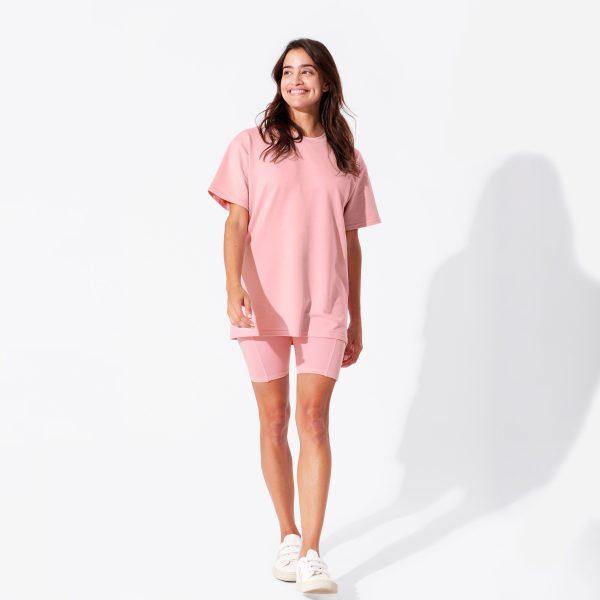 Dusty Rose Bamboo Blend Women s Oversized Tee & Biker Shorts Set on Sale