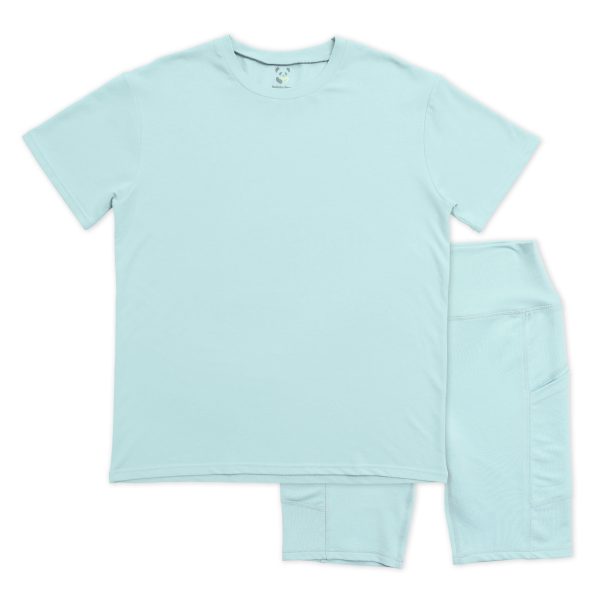 Adventure Blue Bamboo Blend Women s Oversized Tee & Biker Shorts Set Online Sale