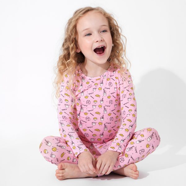 Milk & Cookies Pink Bamboo Kids Pajamas Cheap