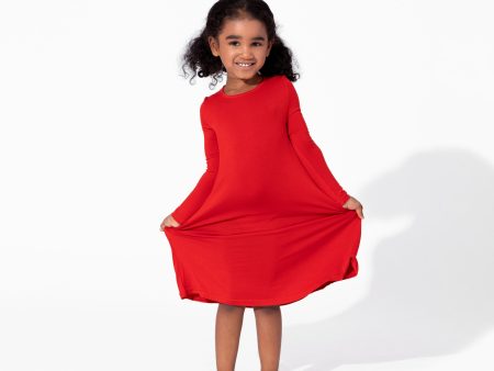 Winterberry Red Bamboo Girls  Long Sleeve Dress Supply