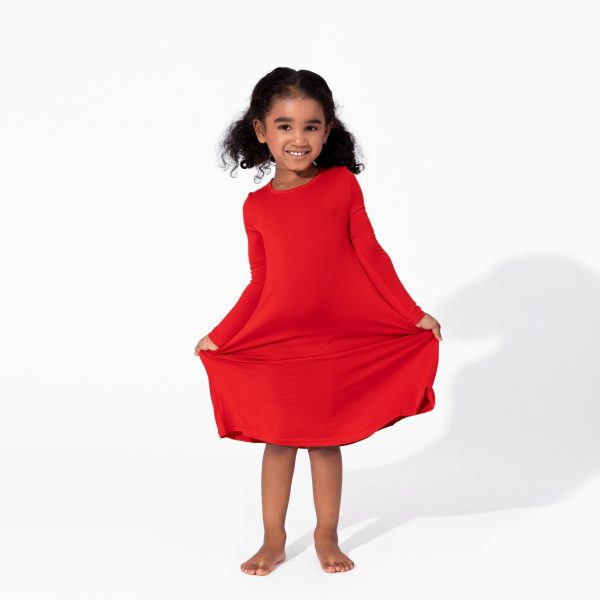 Winterberry Red Bamboo Girls  Long Sleeve Dress Supply