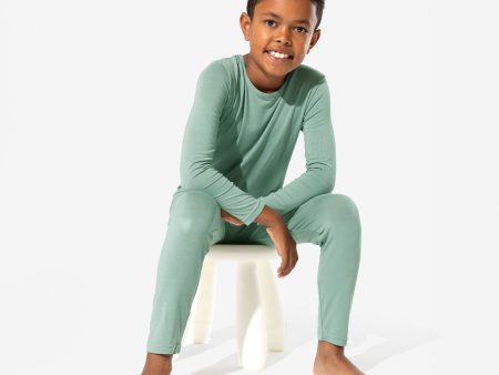 Misty Green Bamboo Kids Pajamas on Sale