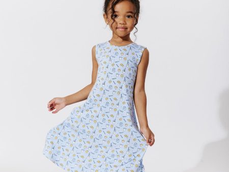 Milk & Cookies Blue Bamboo Girls  Sleeveless Dress For Sale