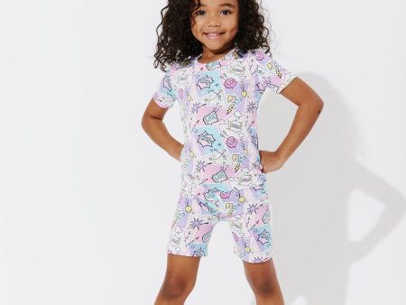 Comic Purple Bamboo Kids Pajama Short Set Online now