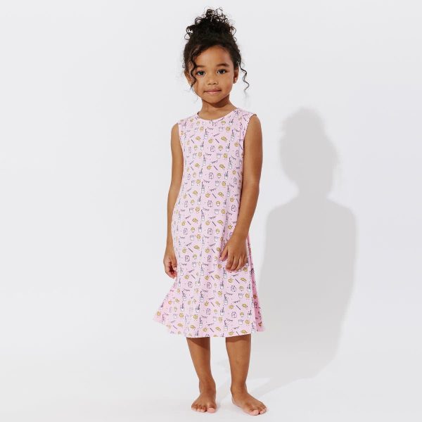 Milk & Cookies Pink Bamboo Girls  Sleeveless Dress Online now