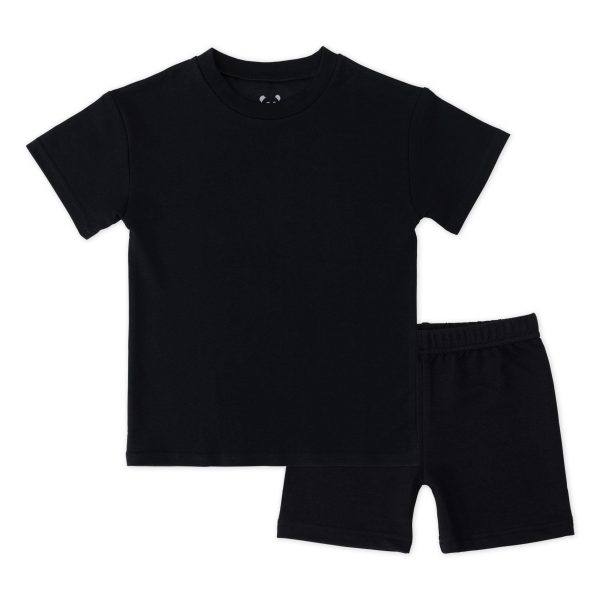 Obsidian Black Bamboo Blend Kid s Oversized Tee & Biker Short Set Supply