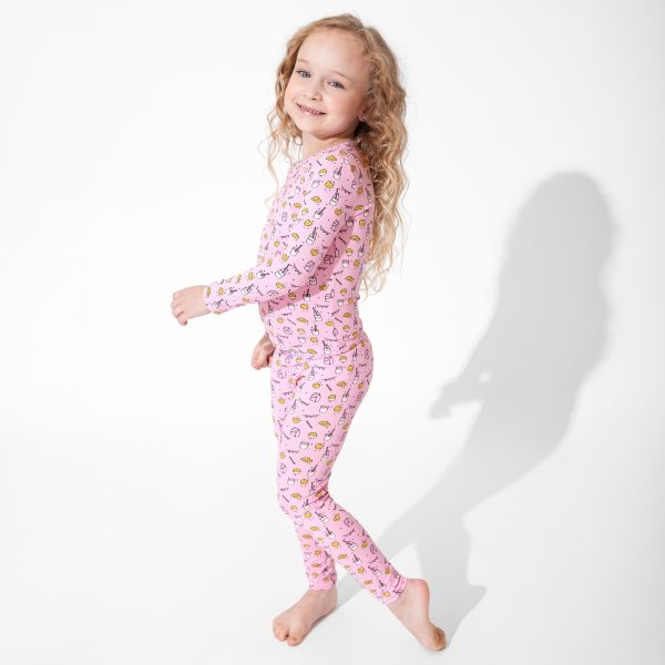 Milk & Cookies Pink Bamboo Kids Pajamas Cheap