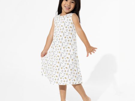 Milk & Cookies White Bamboo Girls  Sleeveless Dress For Cheap