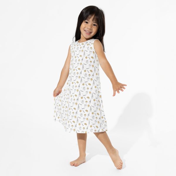 Milk & Cookies White Bamboo Girls  Sleeveless Dress For Cheap