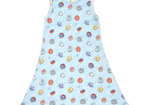 Blue Space Donut Bamboo Girls  Sleeveless Dress For Discount